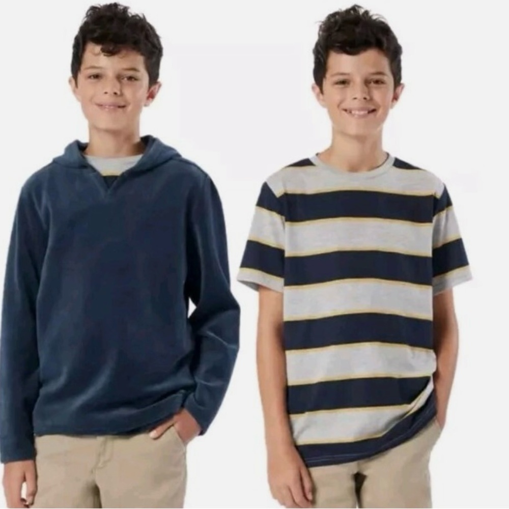 Unionbay Youth Hoodie and Tee set 2Pc Unisex - Gray, Blue Sz: M (10-12)